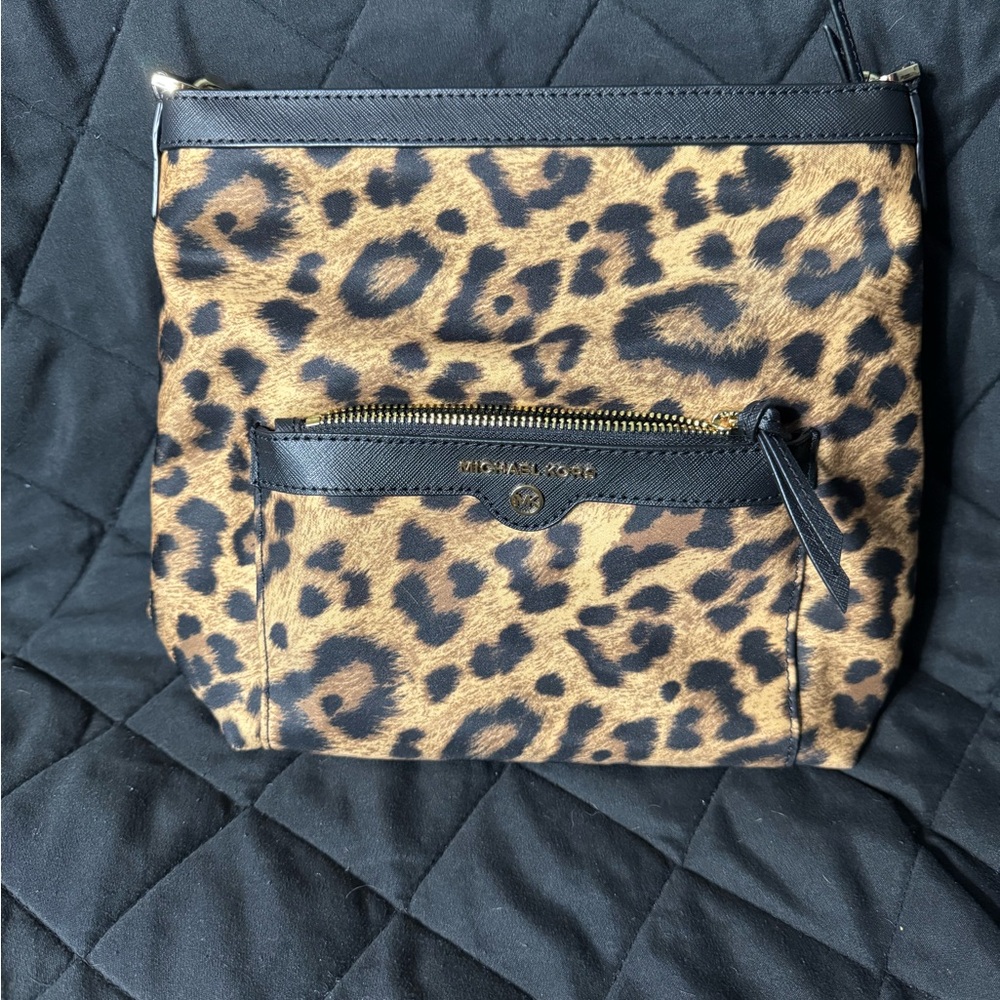 Michael Kors Black and Brown Leopard Crossbody Bag